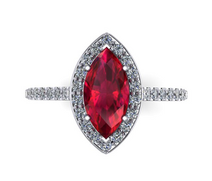 Moores Custom Made Marquise Shaped Halo Ruby & Diamond Ring