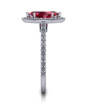 Moores Custom Made Marquise Shaped Halo Ruby & Diamond Ring