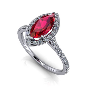 Moores Custom Made Marquise Shaped Halo Ruby & Diamond Ring
