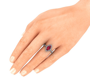 Moores Custom Made Marquise Shaped Halo Ruby & Diamond Ring
