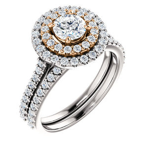 Moores Custom Made Double Halo Two Tone Diamond Engagement Ring