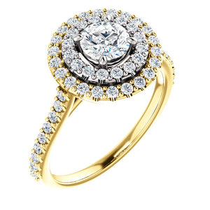 Moores Custom Made Double Halo Two Tone Diamond Engagement Ring