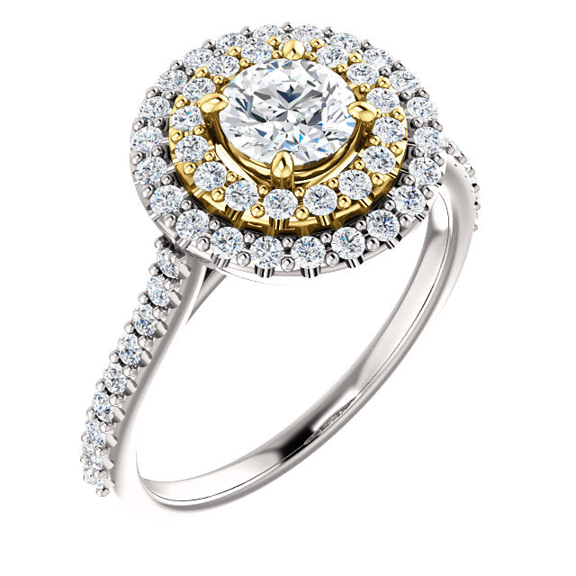 Moores Custom Made Double Halo Two Tone Diamond Engagement Ring