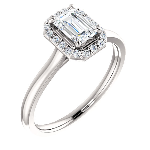 Bespoke Halo Style Emerald Cut Diamond Engagement Ring by Moores