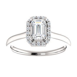 Bespoke Halo Style Emerald Cut Diamond Engagement Ring by Moores