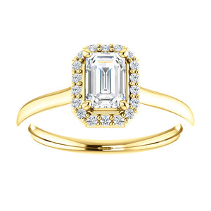 Bespoke Halo Style Emerald Cut Diamond Engagement Ring by Moores