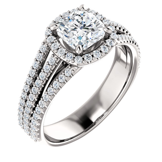 Custom Made Three Strand Halo Cushion Cut Diamond Ring by Moores