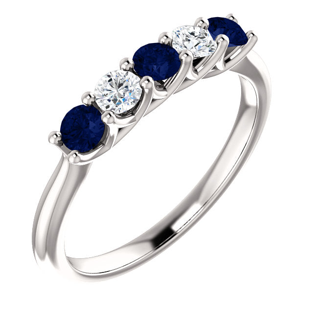 Custom Made Sapphire & Diamond Five Stone Ring