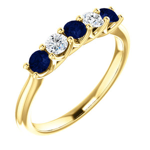 Custom Made Sapphire & Diamond Five Stone Ring