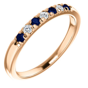 Custom Made French Set Sapphire & Diamond Seven Stone Ring by Moores