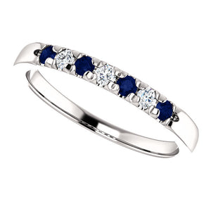 Custom Made French Set Sapphire & Diamond Seven Stone Ring by Moores