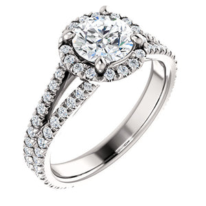 Custom Made Split Shank Halo Style Diamond Engagement Ring by Moores