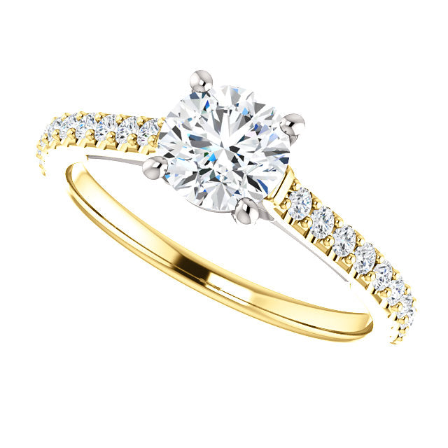 Moores Two Tone Solitaire Engagement Ring with Diamond Set Shoulders