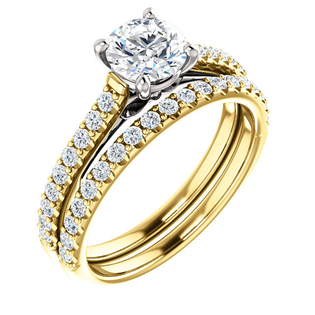 Moores Two Tone Solitaire Engagement Ring with Diamond Set Shoulders