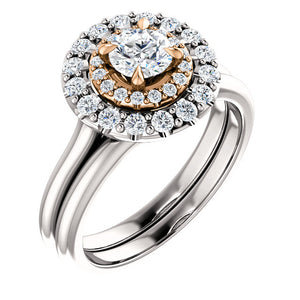 Moores Graduated Double Halo Two Tone Engagement Ring