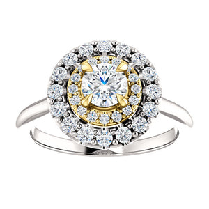 Moores Graduated Double Halo Two Tone Engagement Ring