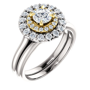 Moores Graduated Double Halo Two Tone Engagement Ring