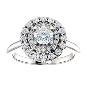 Moores Graduated Double Halo Two Tone Engagement Ring