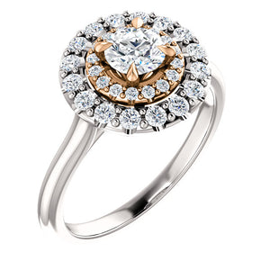 Moores Graduated Double Halo Two Tone Engagement Ring
