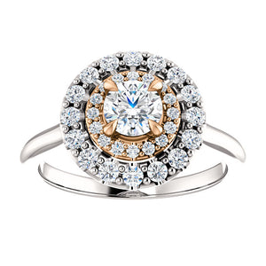 Moores Graduated Double Halo Two Tone Engagement Ring