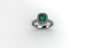 Platinum, Emerald & Diamond Halo Style Ring