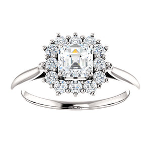 Moores Custom Made Asscher Cut Halo Style Engagement Ring