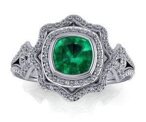 Custom Made Vintage Style Emerald & Diamond Ring by Moores