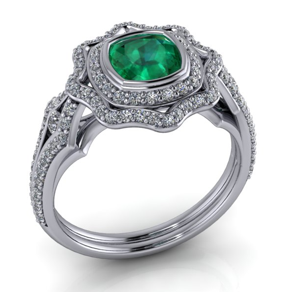 Custom Made Vintage Style Emerald & Diamond Ring by Moores