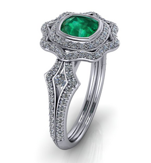 Custom Made Vintage Style Emerald & Diamond Ring by Moores