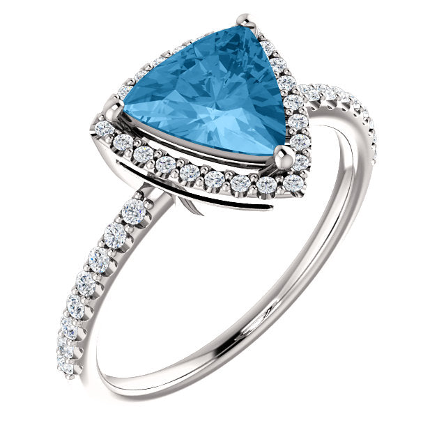 Moores Bespoke Swiss Blue Topaz & Diamond Halo Style Ring