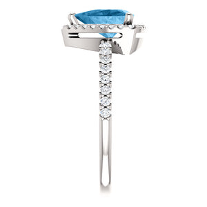 Moores Bespoke Swiss Blue Topaz & Diamond Halo Style Ring